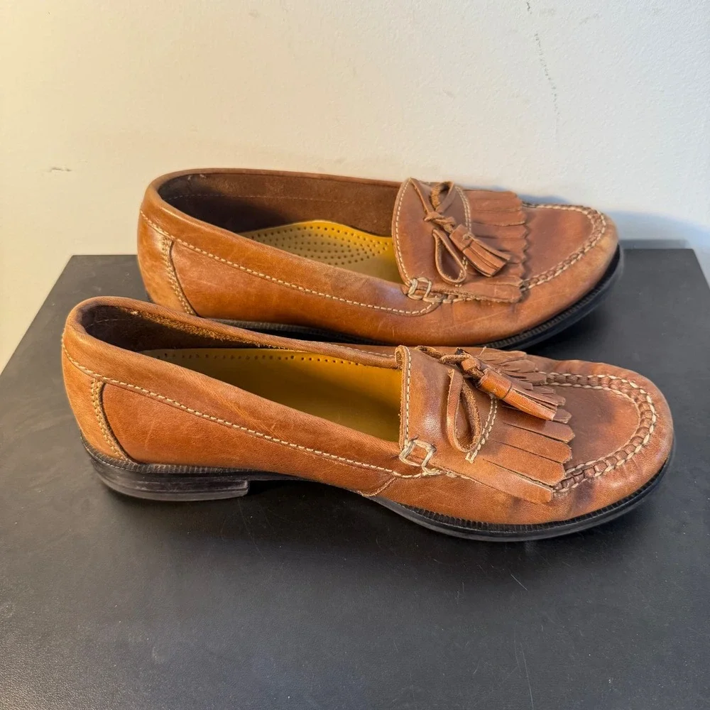Cole Haan Tan‎ Leather Kiltie Tassel Loafers Shoes Mens Size 8 M Business Casual